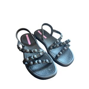 Ipanema Sempre Nova Black Studded Slingback Sandals Womens Size 8 Vegan Brazil